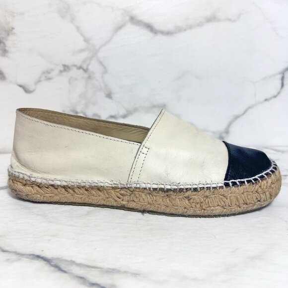 Woman's leather black and cream espadrilles shoes size 39 - Picture 2 of 9